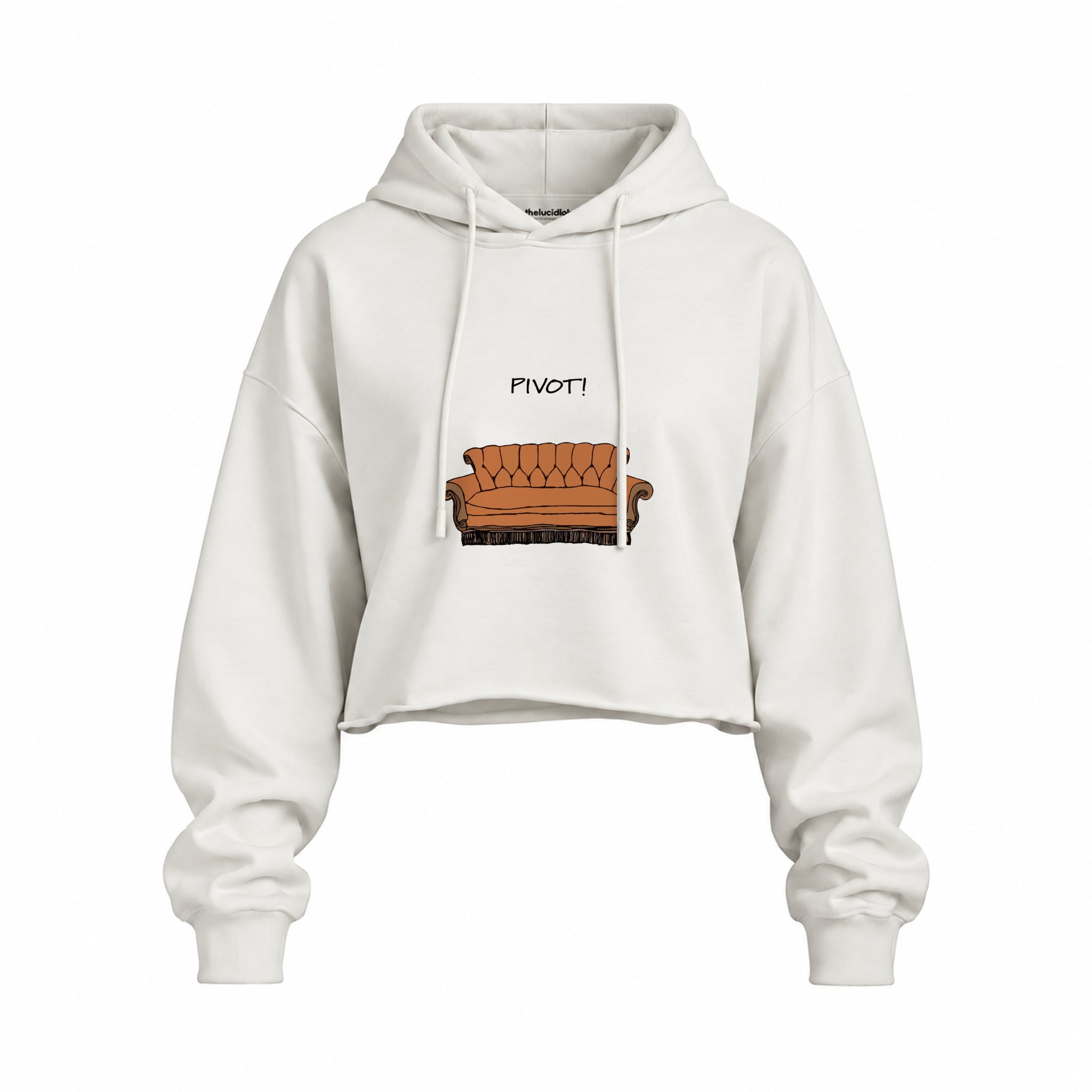 Pivot! / Friends Oversize Crop Hoodie — Beyaz — Ön baskı