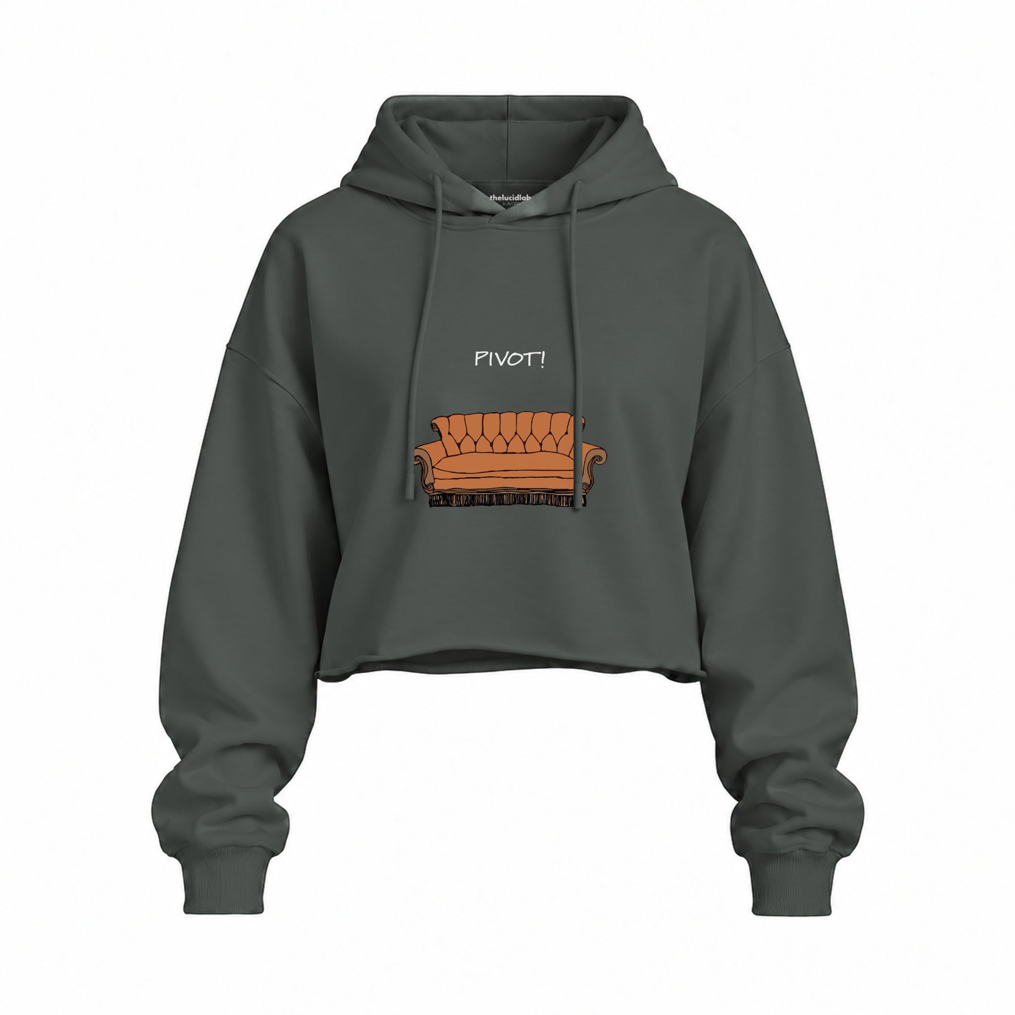 Pivot! / Friends Oversize Crop Hoodie — Antrasit — Ön baskı