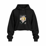 Albert Einstein / Homer Simpson Oversize Crop Hoodie — Siyah — Ön baskı