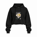 Albert Einstein / Homer Simpson Oversize Crop Hoodie — Siyah — Ön baskı