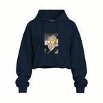 Albert Einstein / Homer Simpson Oversize Crop Hoodie — Lacivert — Ön baskı