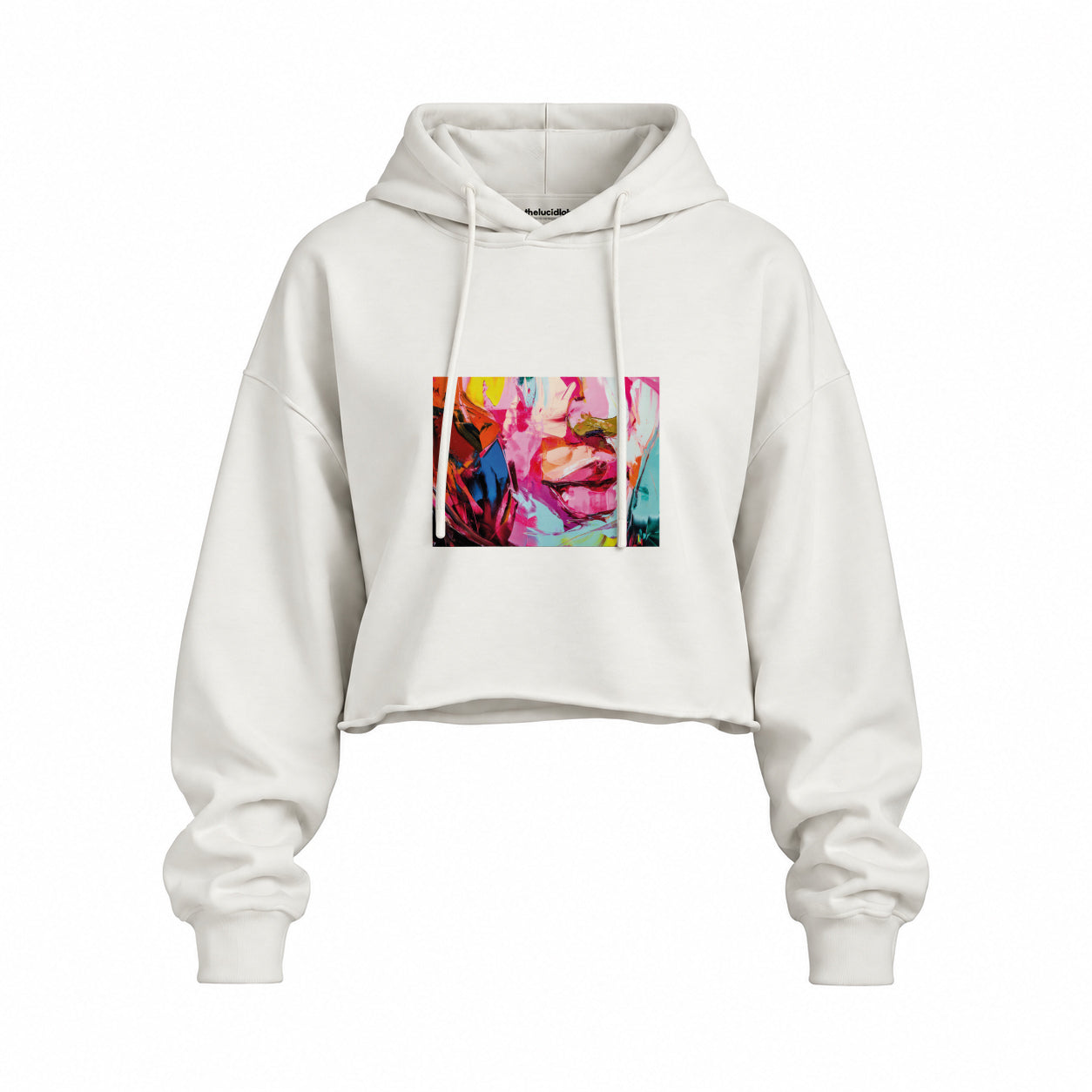 Lips Oversize Crop Hoodie — Beyaz — Ön baskı