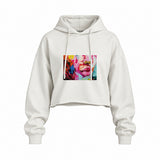 Lips Oversize Crop Hoodie — Beyaz — Ön baskı