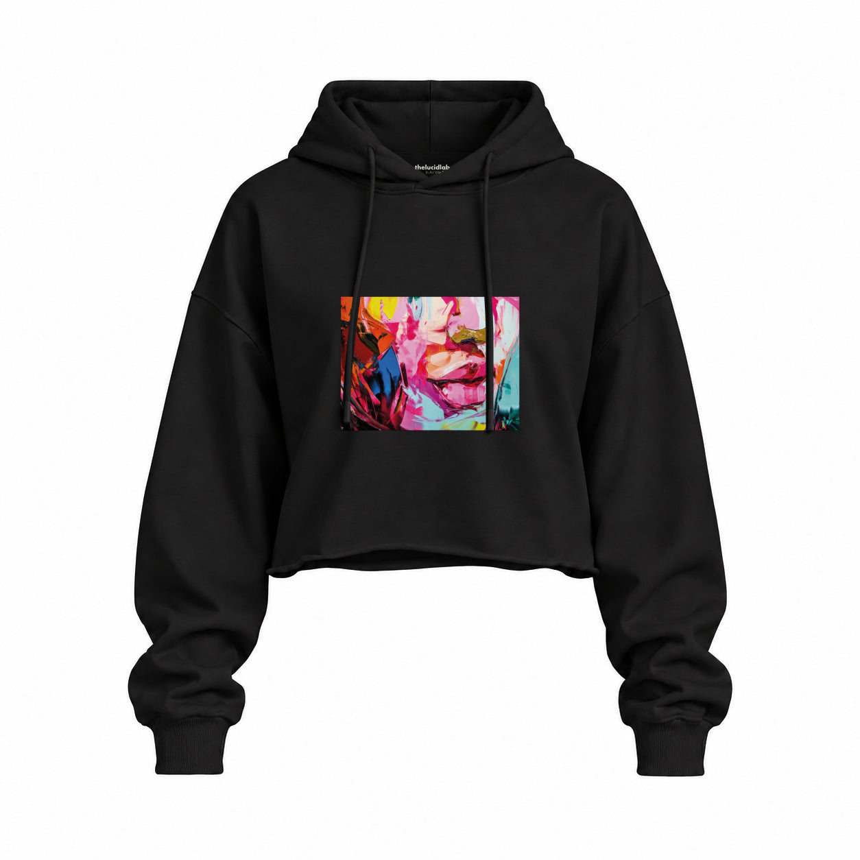 Lips Oversize Crop Hoodie — Siyah — Ön baskı