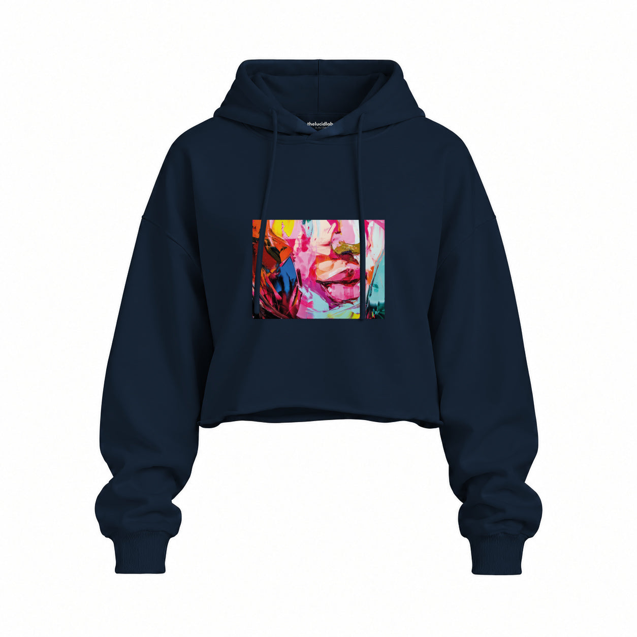 Lips Oversize Crop Hoodie — Lacivert — Ön baskı