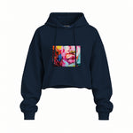 Lips Oversize Crop Hoodie — Lacivert — Ön baskı