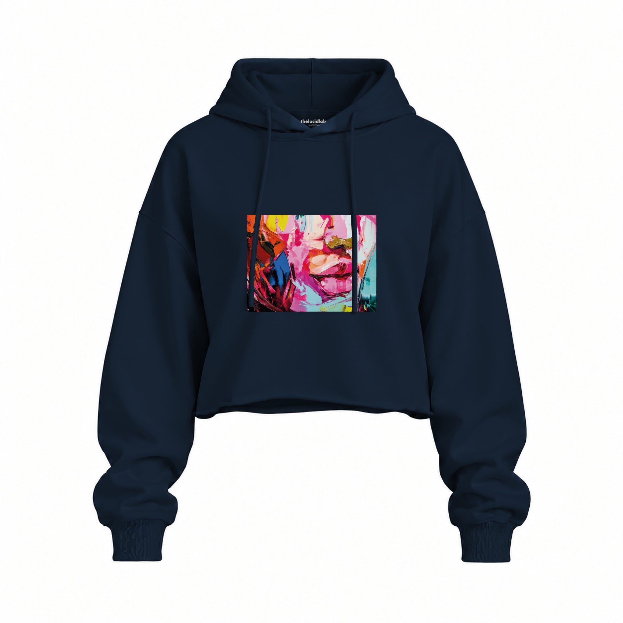 Lips Oversize Crop Hoodie — Lacivert — Ön baskı