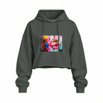 Lips Oversize Crop Hoodie — Antrasit — Ön baskı