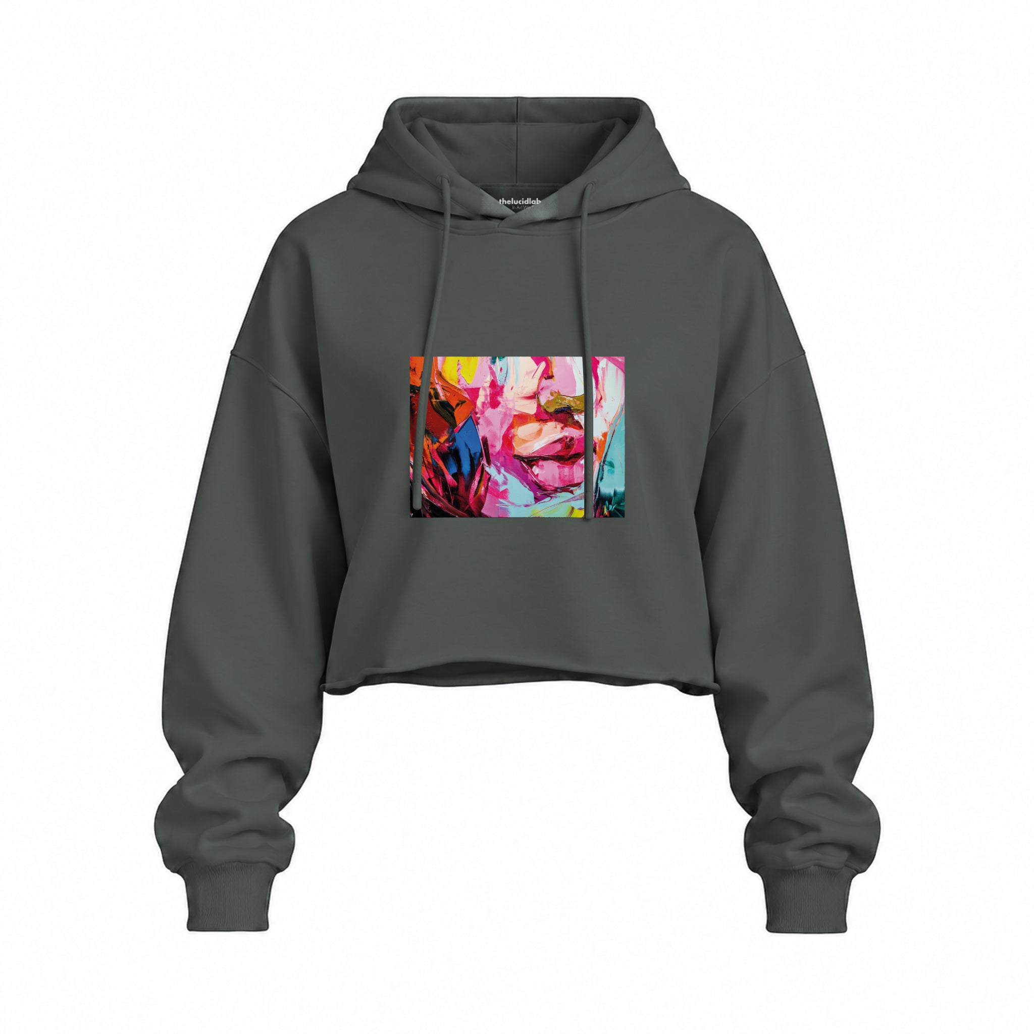 Lips Oversize Crop Hoodie — Antrasit — Ön baskı