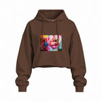 Lips Oversize Crop Hoodie — Kahverengi — Ön baskı