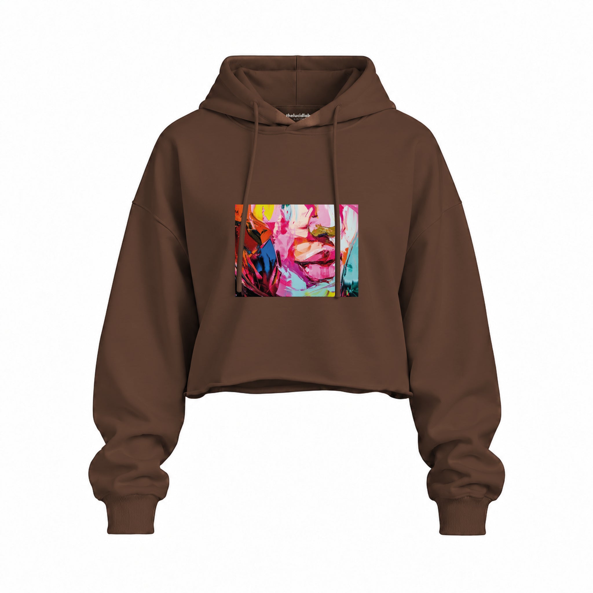Lips Oversize Crop Hoodie — Kahverengi — Ön baskı