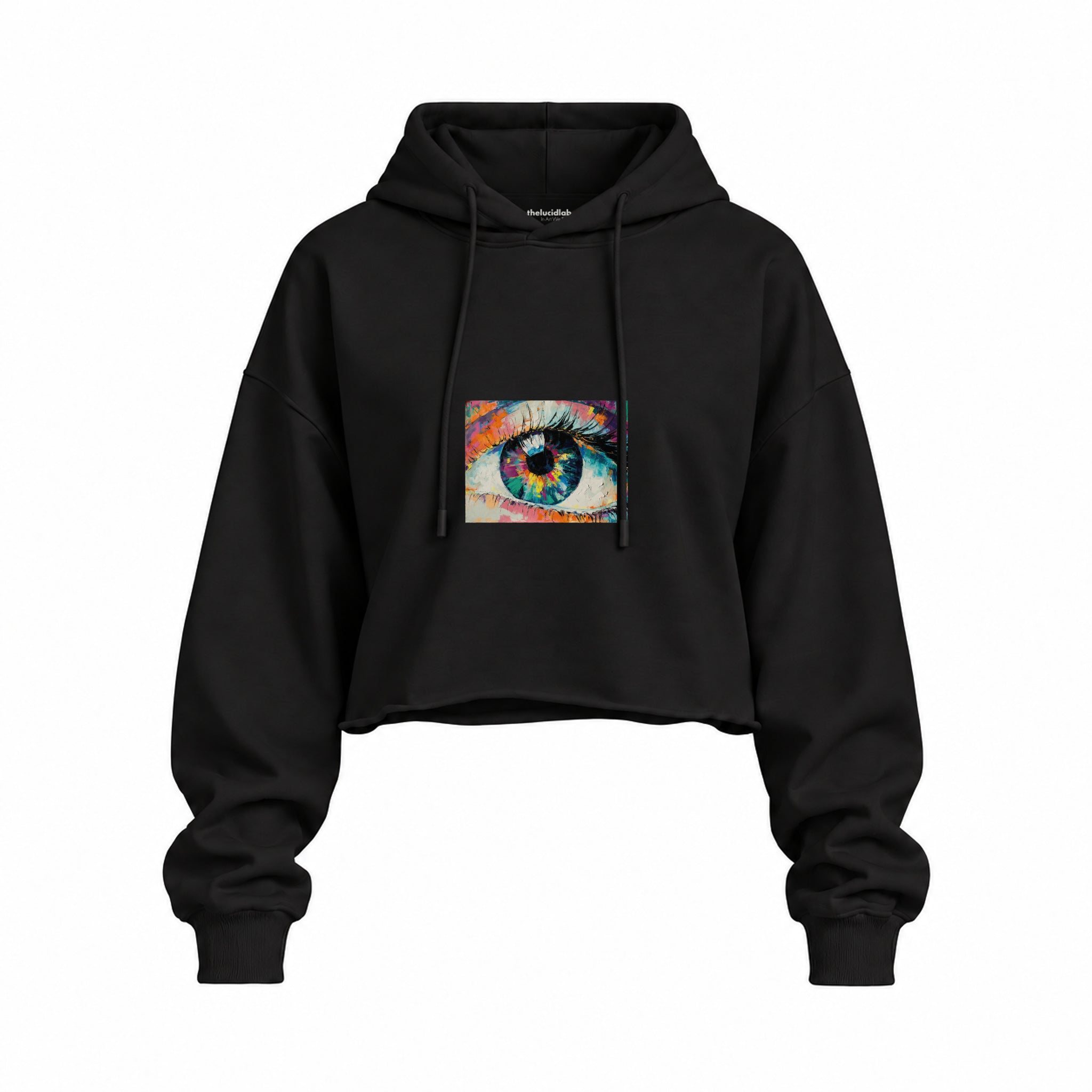 The Eye Oversize Crop Hoodie — Siyah — Ön baskı