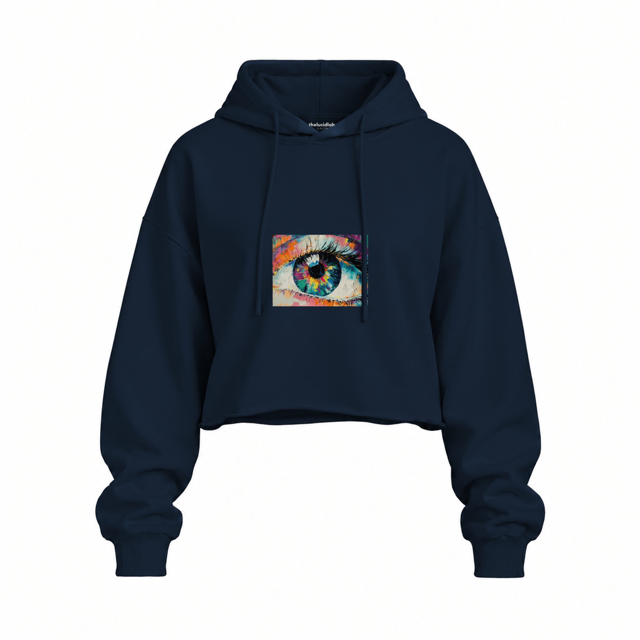 The Eye Oversize Crop Hoodie — Lacivert — Ön baskı