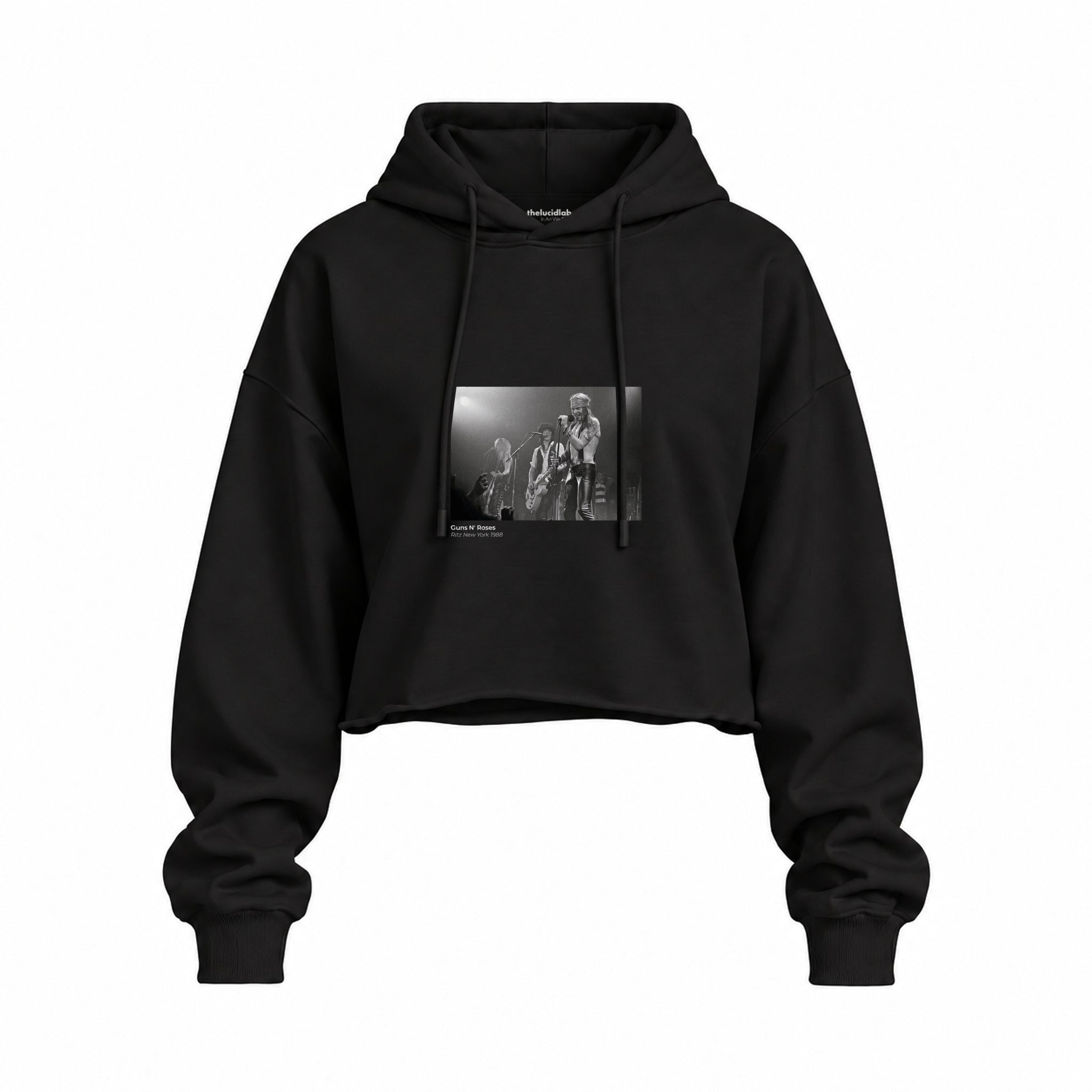 Guns N’ Roses Ritz New York 1988 Oversize Crop Hoodie — Siyah — Ön baskı