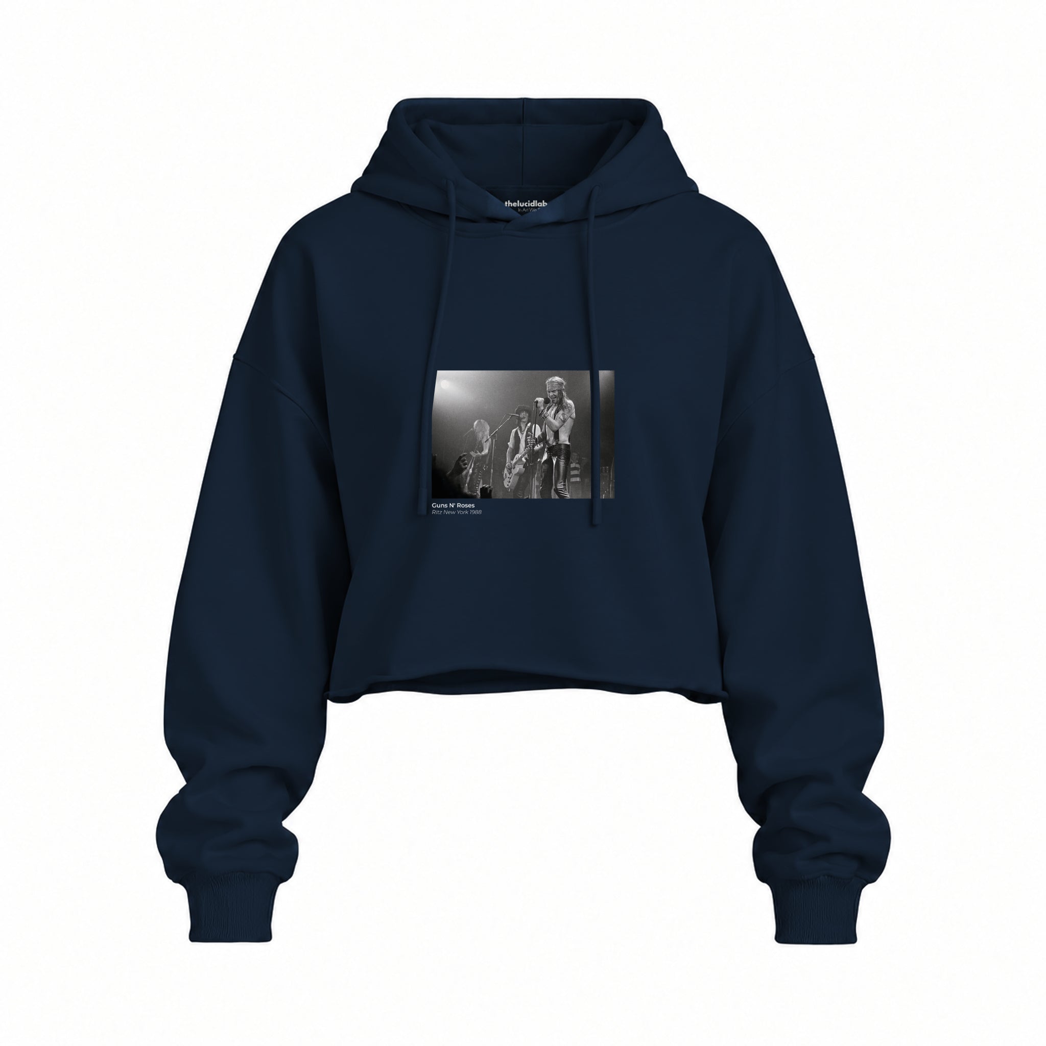 Guns N’ Roses Ritz New York 1988 Oversize Crop Hoodie — Lacivert — Ön baskı