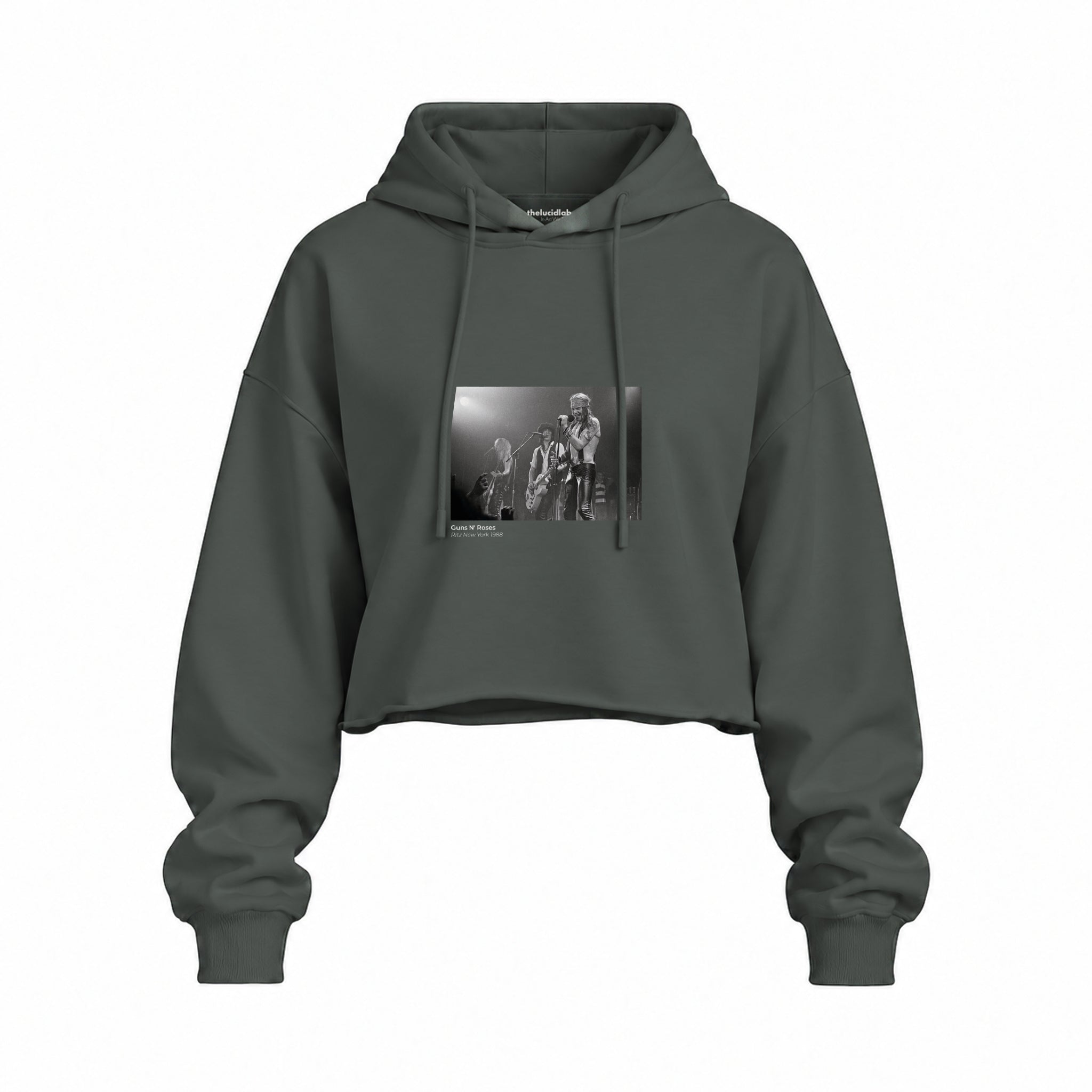 Guns N’ Roses Ritz New York 1988 Oversize Crop Hoodie — Antrasit — Ön baskı