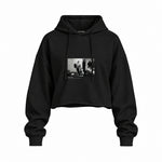Jimmy Page Backstage Indianapolis 1975 Oversize Crop Hoodie — Siyah — Ön baskı