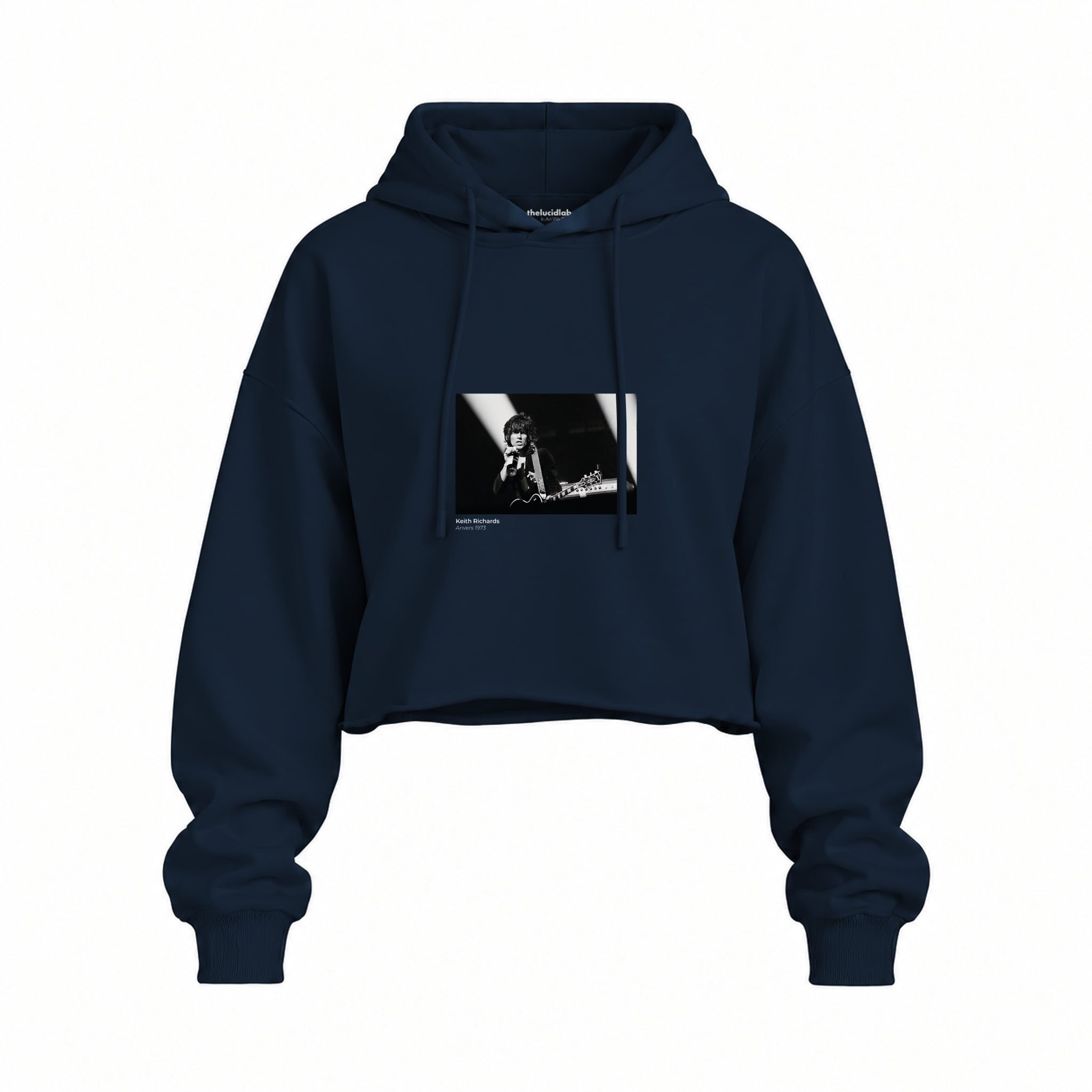 Keith Richards Anvers 1973 Oversize Crop Hoodie — Lacivert — Ön baskı