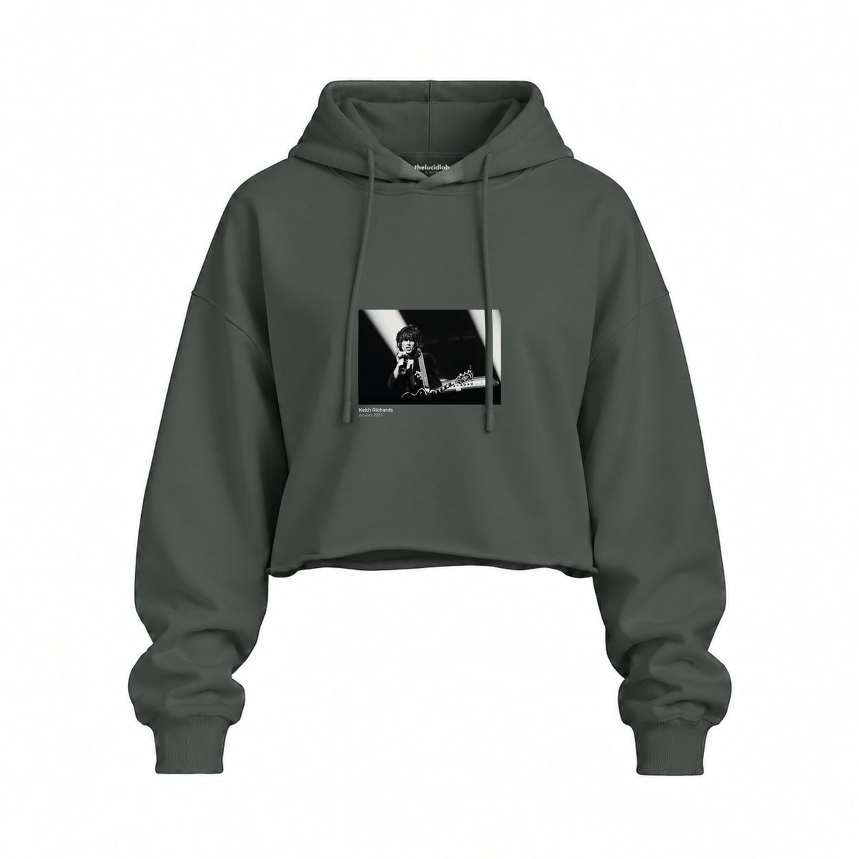 Keith Richards Anvers 1973 Oversize Crop Hoodie — Antrasit — Ön baskı