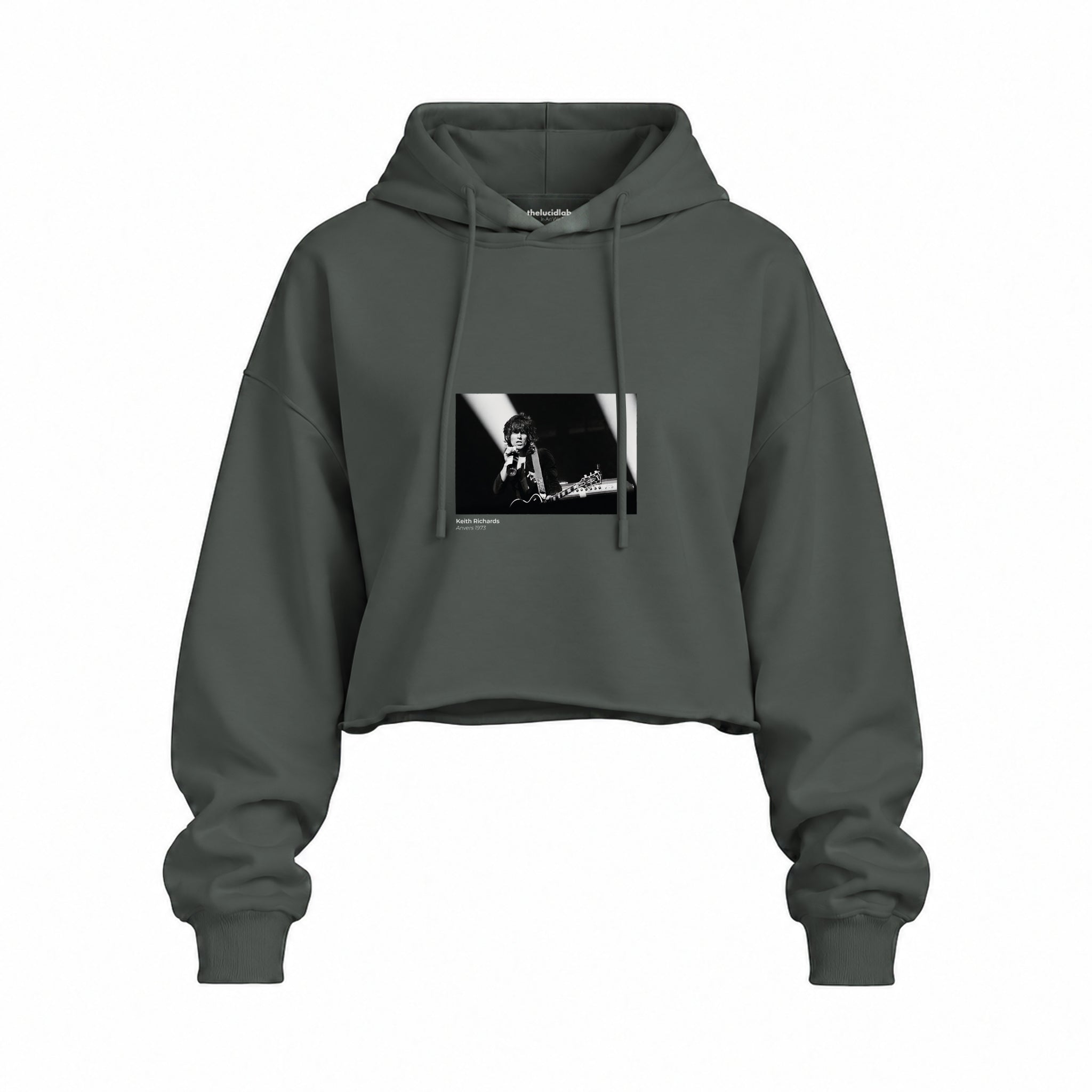 Keith Richards Anvers 1973 Oversize Crop Hoodie — Antrasit — Ön baskı