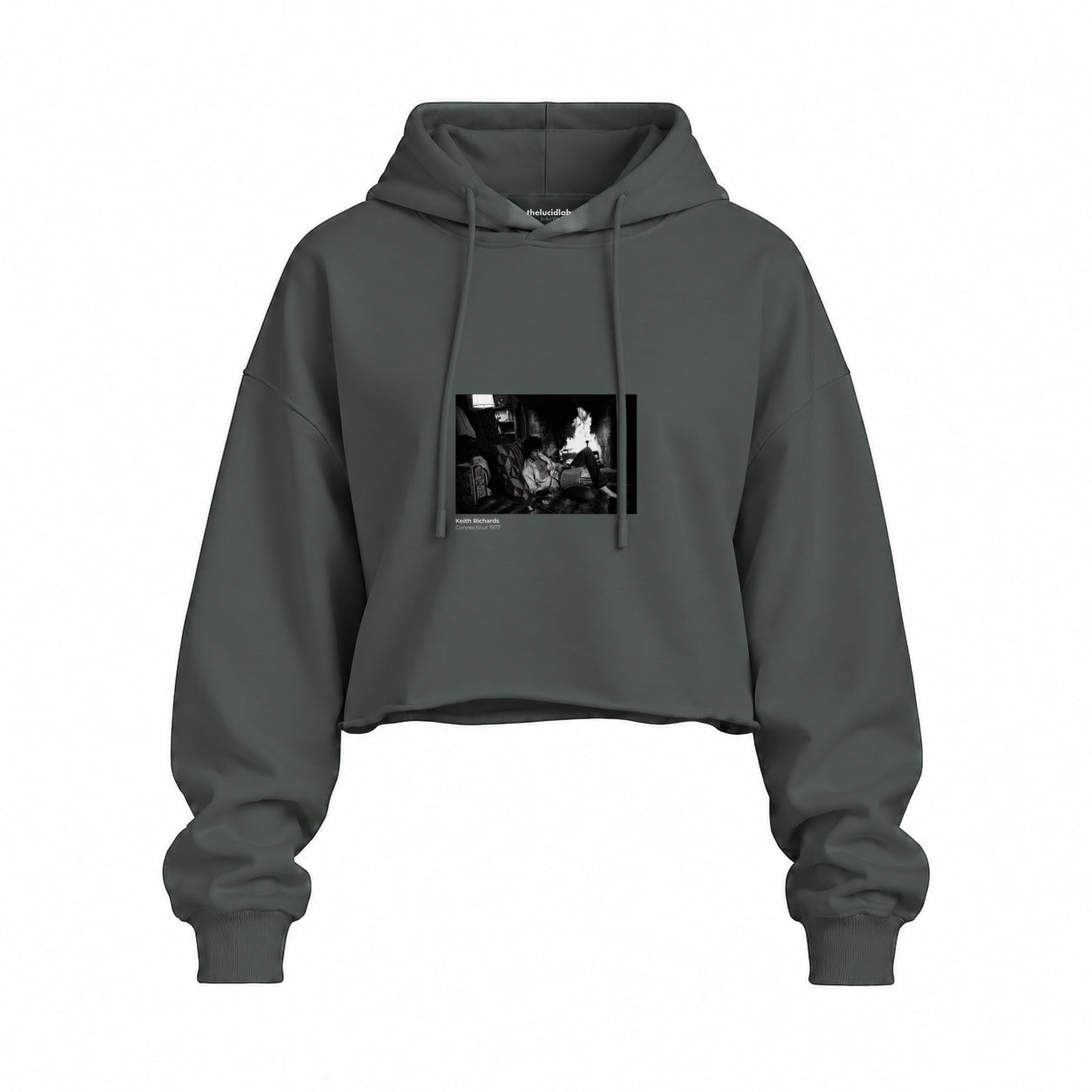 Keith Richards Connecticut 1977 Oversize Crop Hoodie — Antrasit — Ön baskı