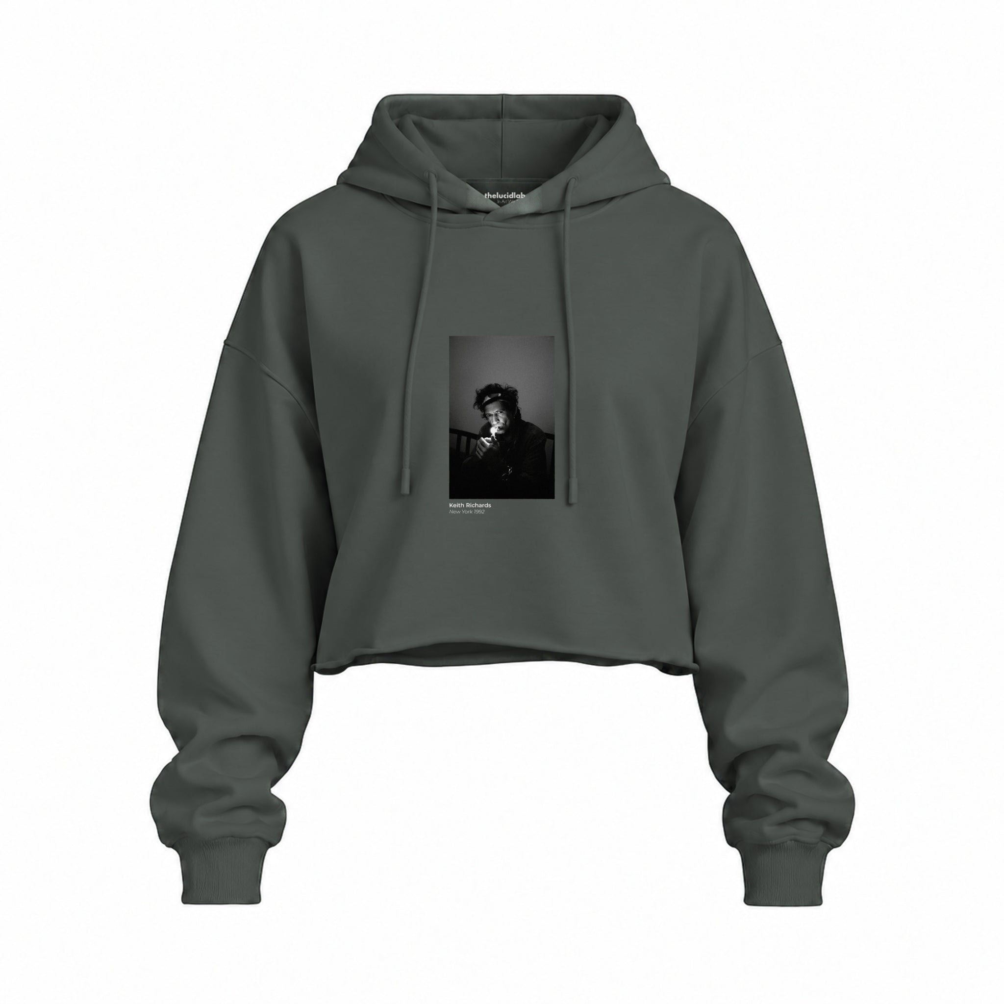 Keith Richards New York 1992 Oversize Crop Hoodie — Antrasit — Ön baskı