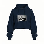 Kurt Cobain 1990 Oversize Crop Hoodie — Lacivert — Ön baskı