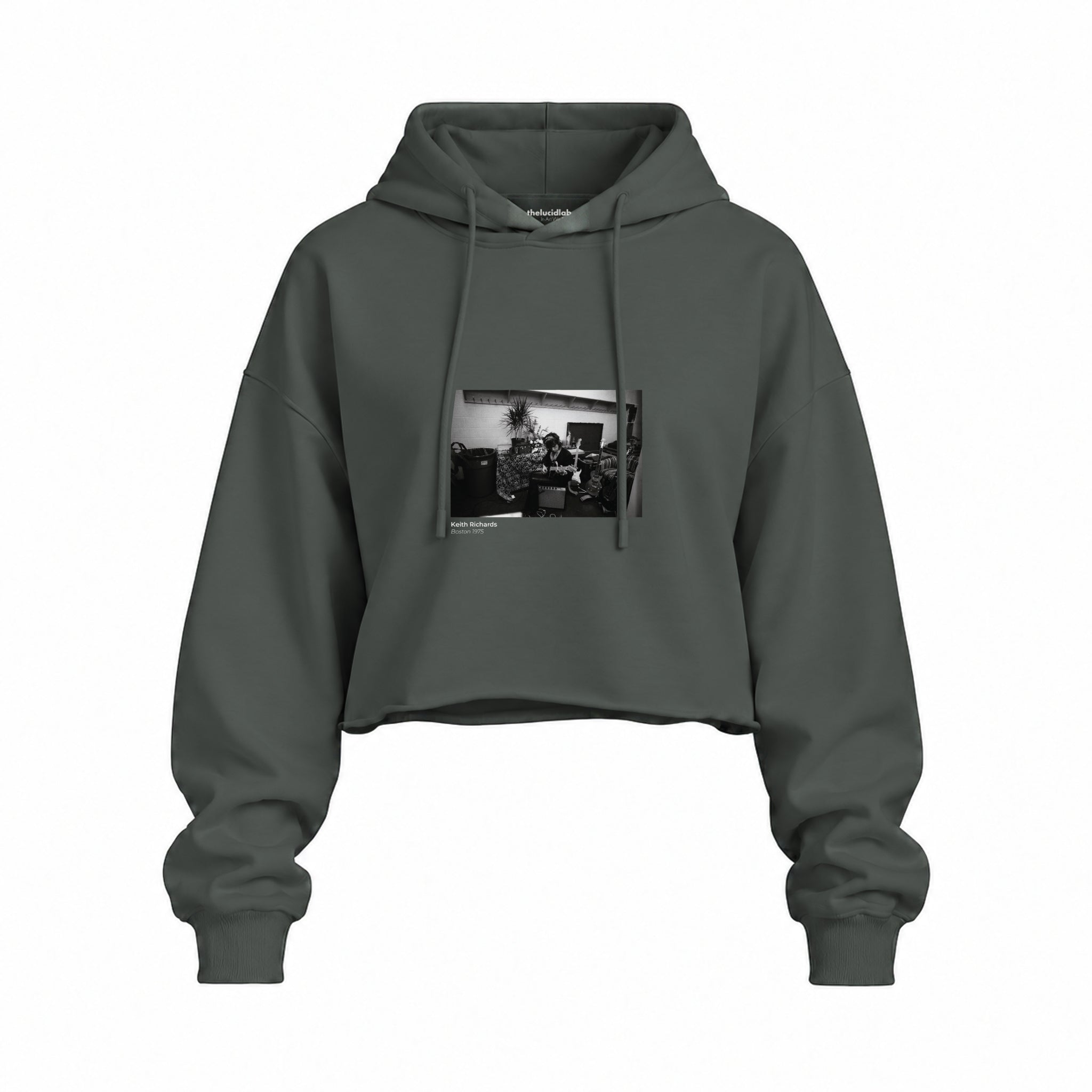 Keith Richards Boston 1975 Oversize Crop Hoodie — Antrasit — Ön baskı