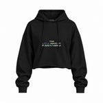 The Great Wave of Kanagawa Oversize Crop Hoodie — Siyah — Ön baskı