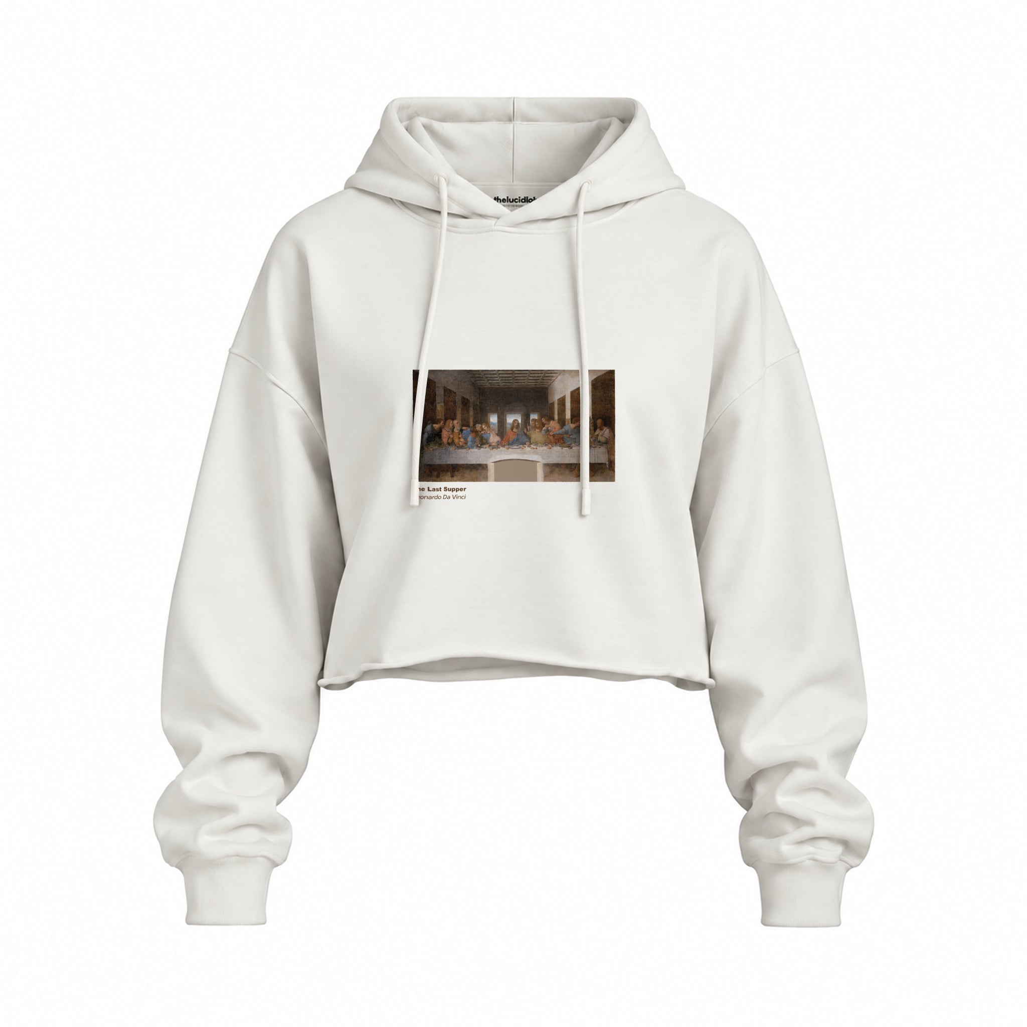 Son Akşam Yemeği Oversize Crop Hoodie — Beyaz — Ön baskı