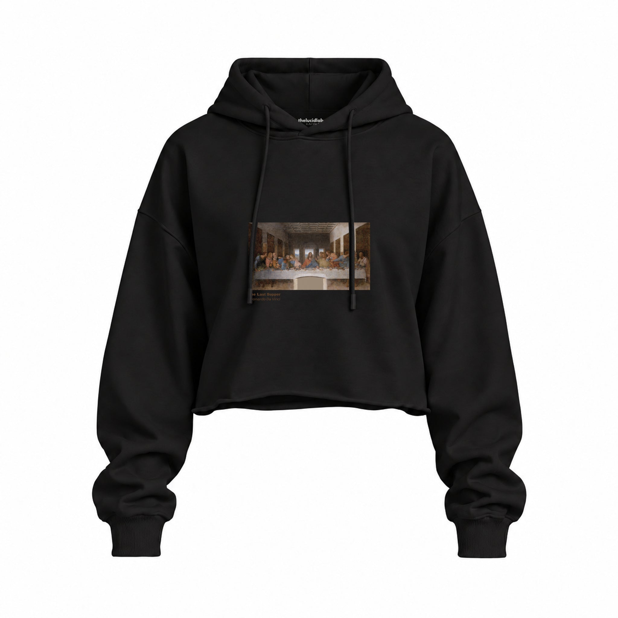 Son Akşam Yemeği Oversize Crop Hoodie — Siyah — Ön baskı