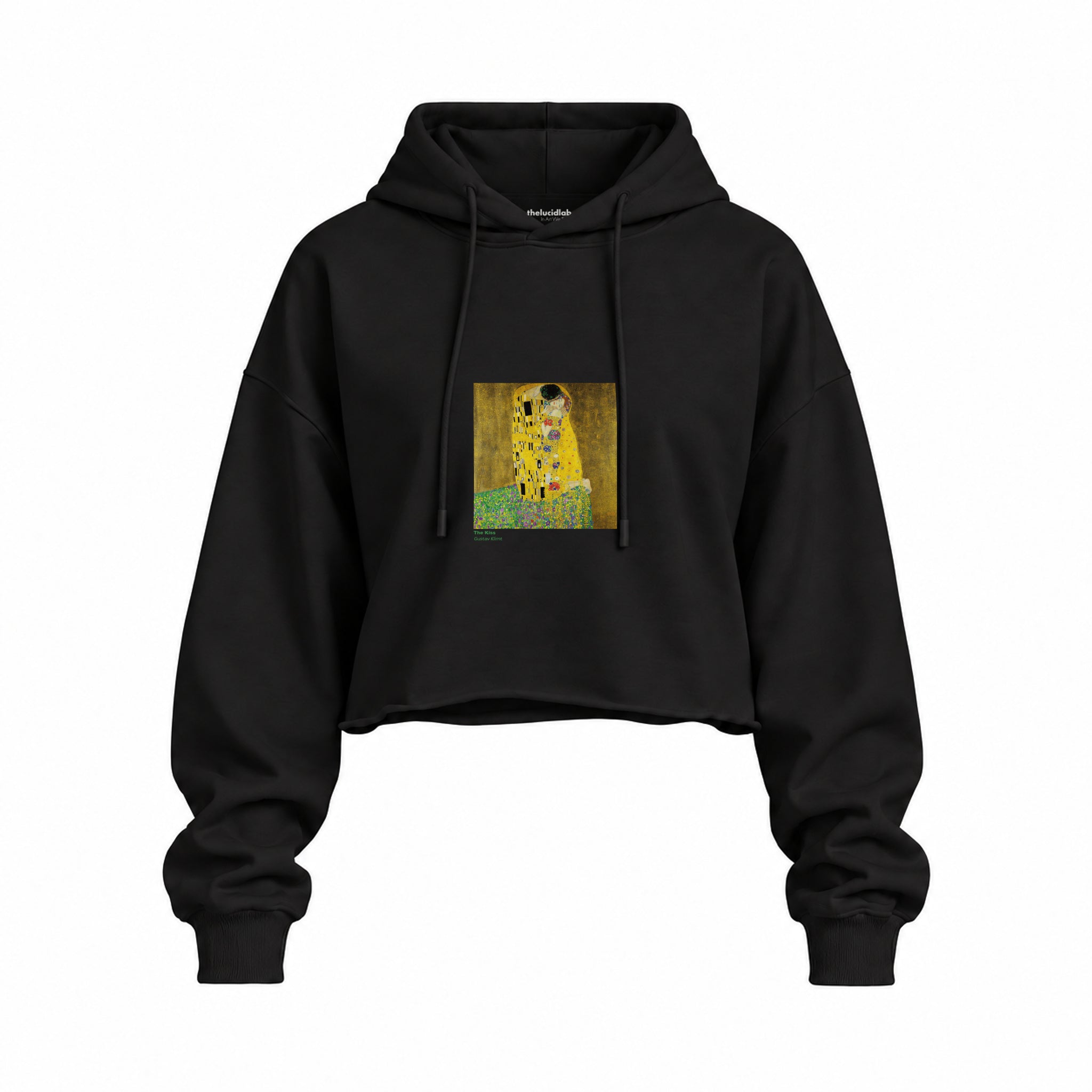 The Kiss Oversize Crop Hoodie — Siyah — Ön baskı