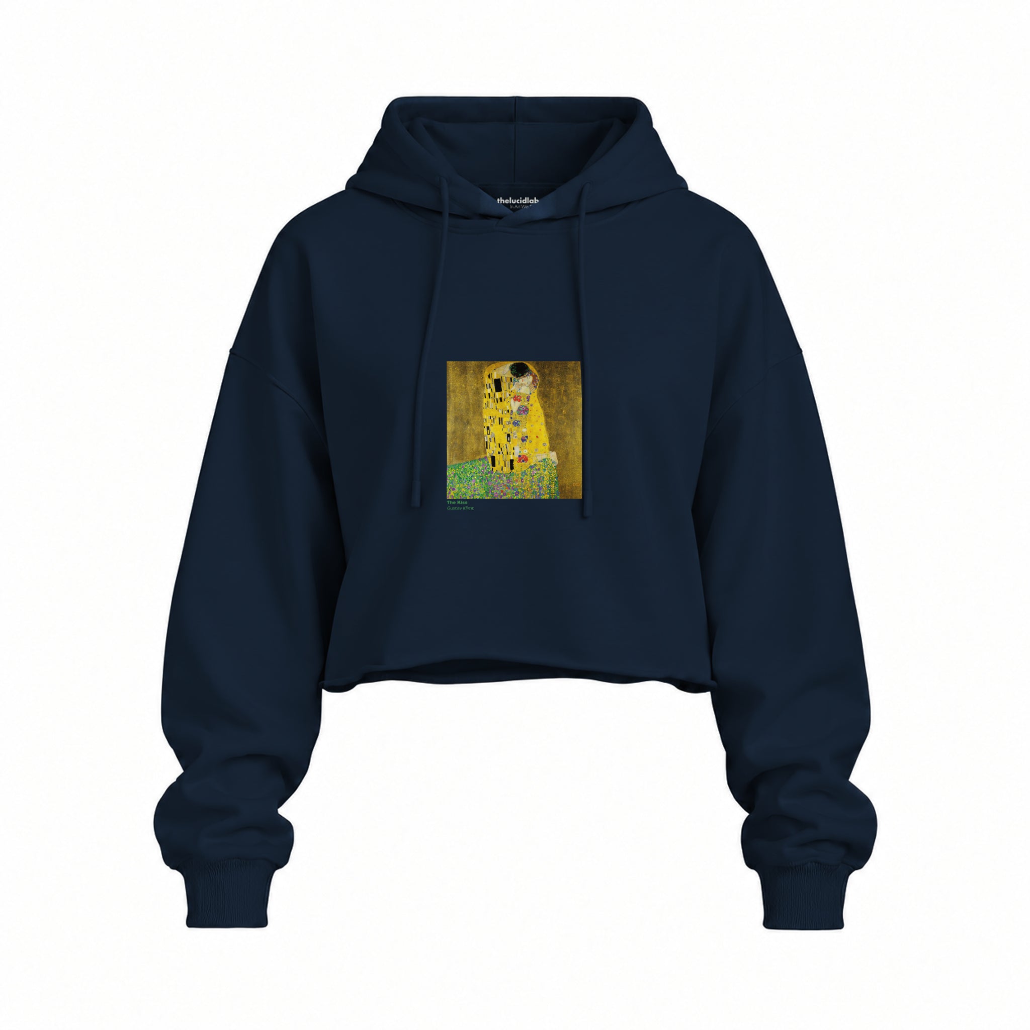 The Kiss Oversize Crop Hoodie — Lacivert — Ön baskı