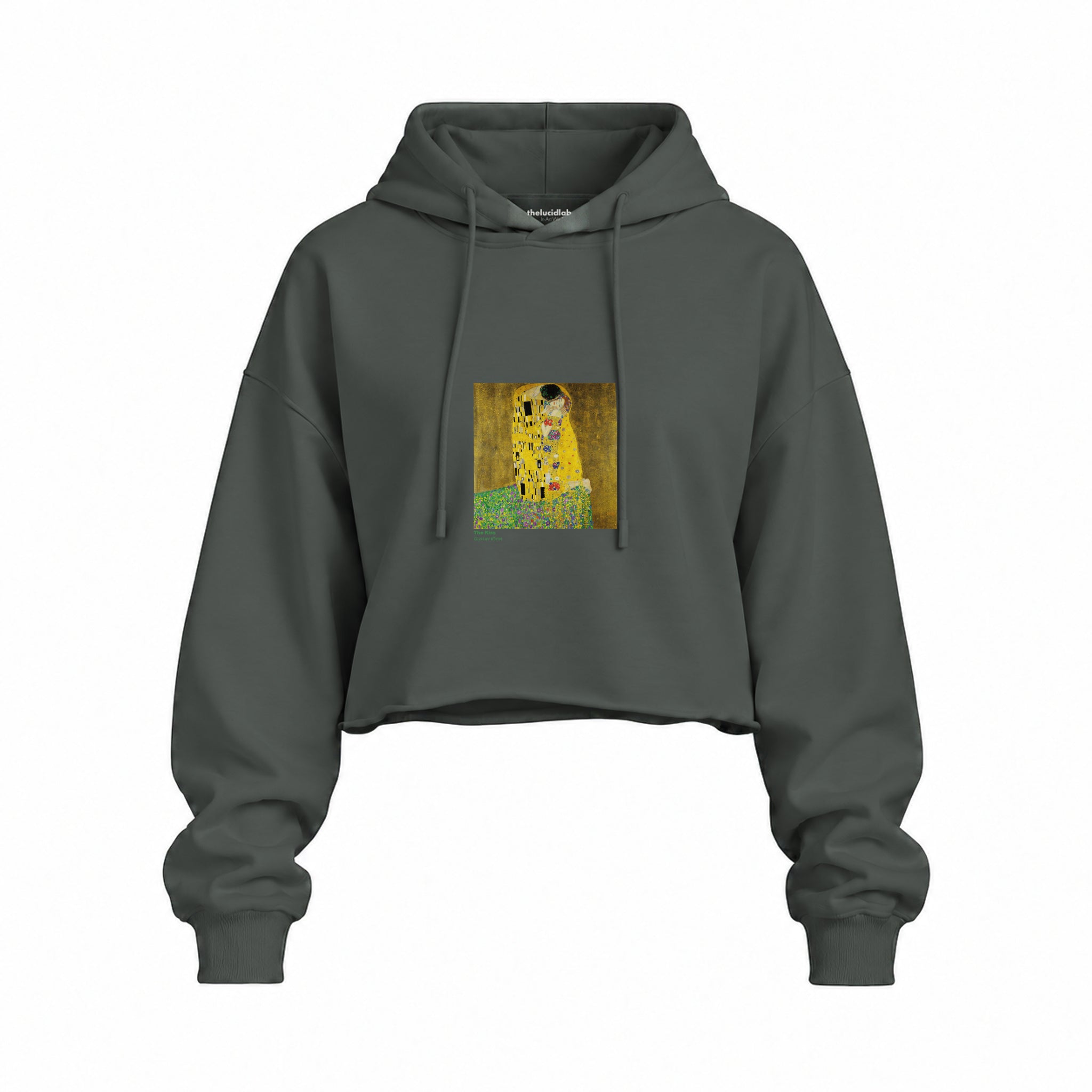 The Kiss Oversize Crop Hoodie — Antrasit — Ön baskı