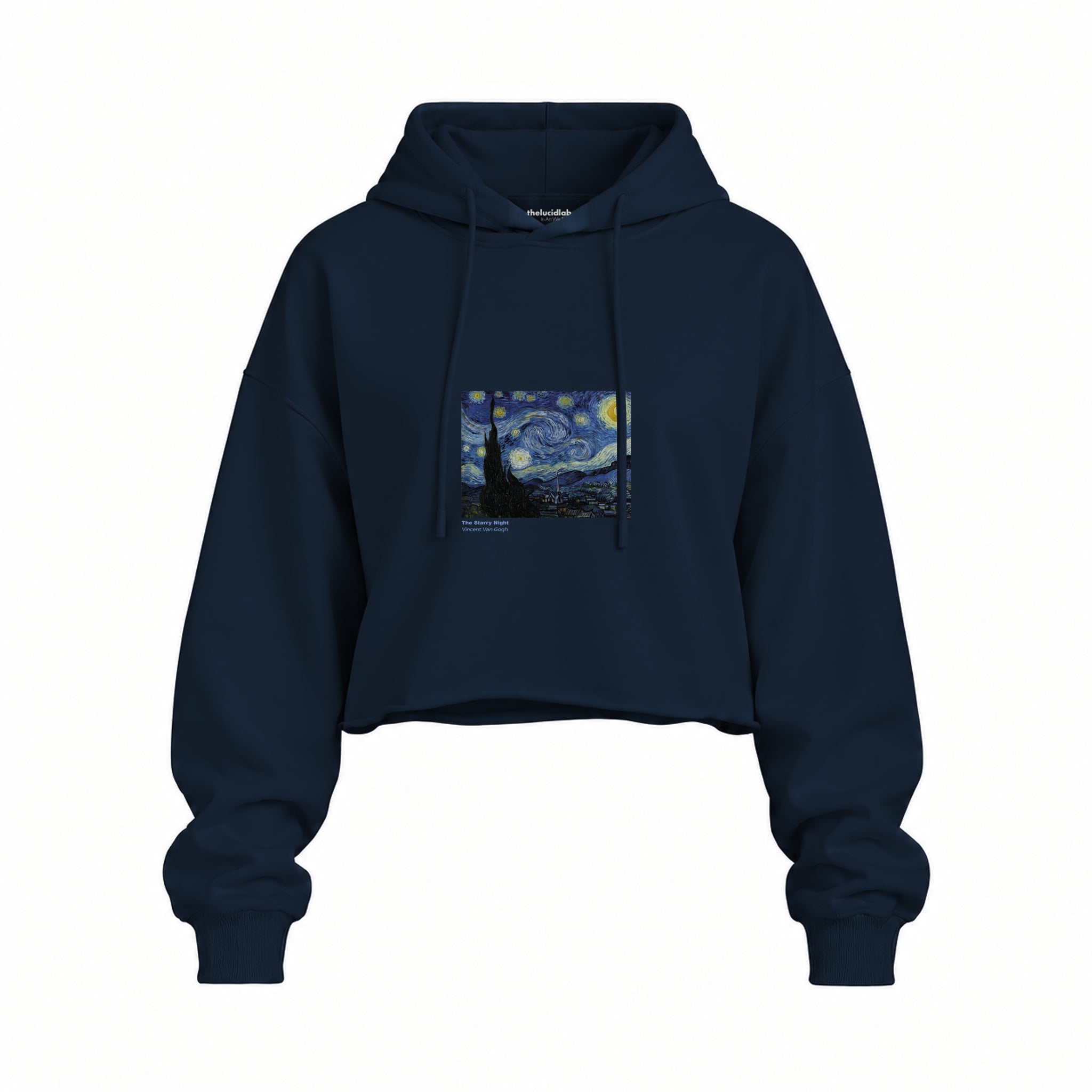 The Starry Night Oversize Crop Hoodie — Lacivert — Ön baskı