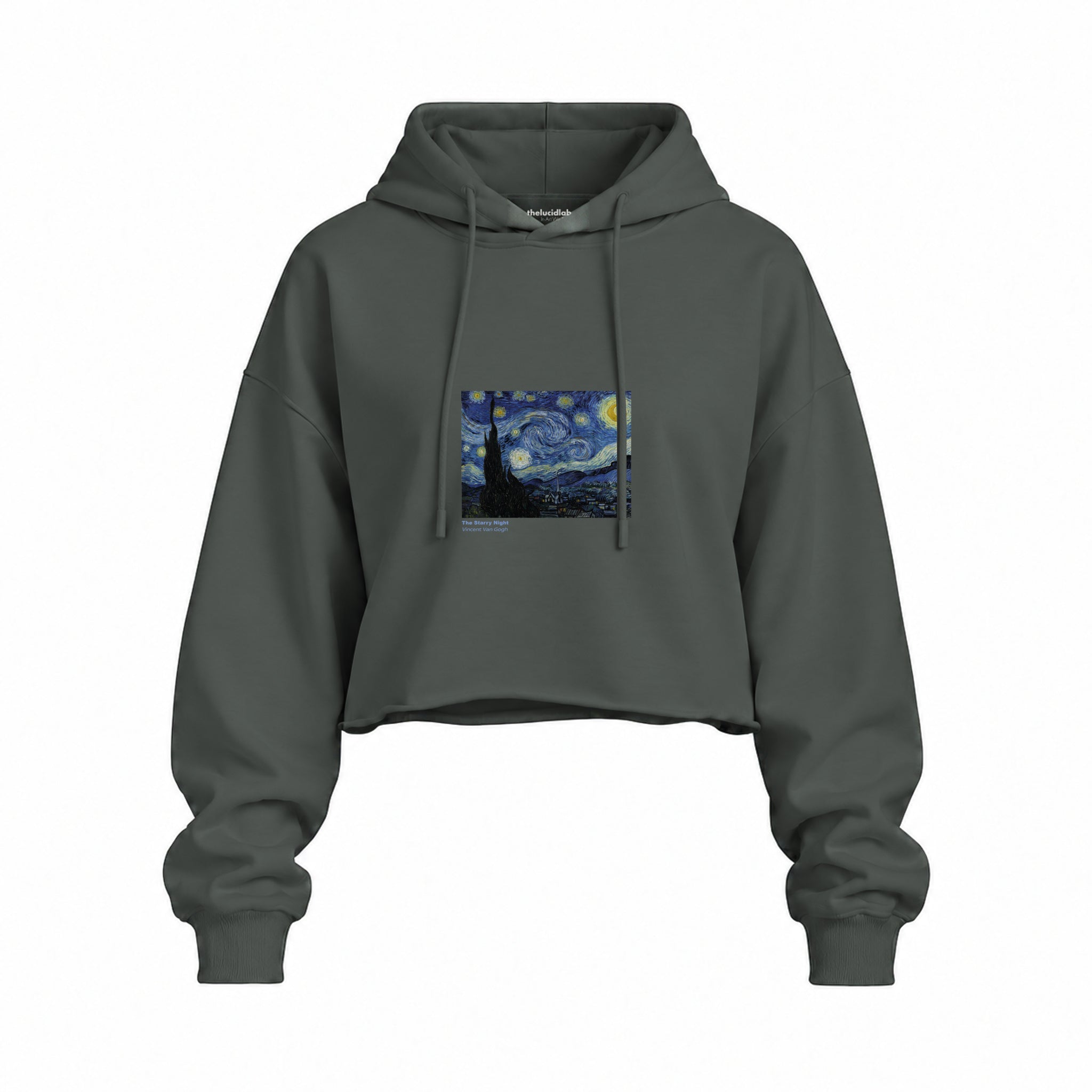 The Starry Night Oversize Crop Hoodie — Antrasit — Ön baskı