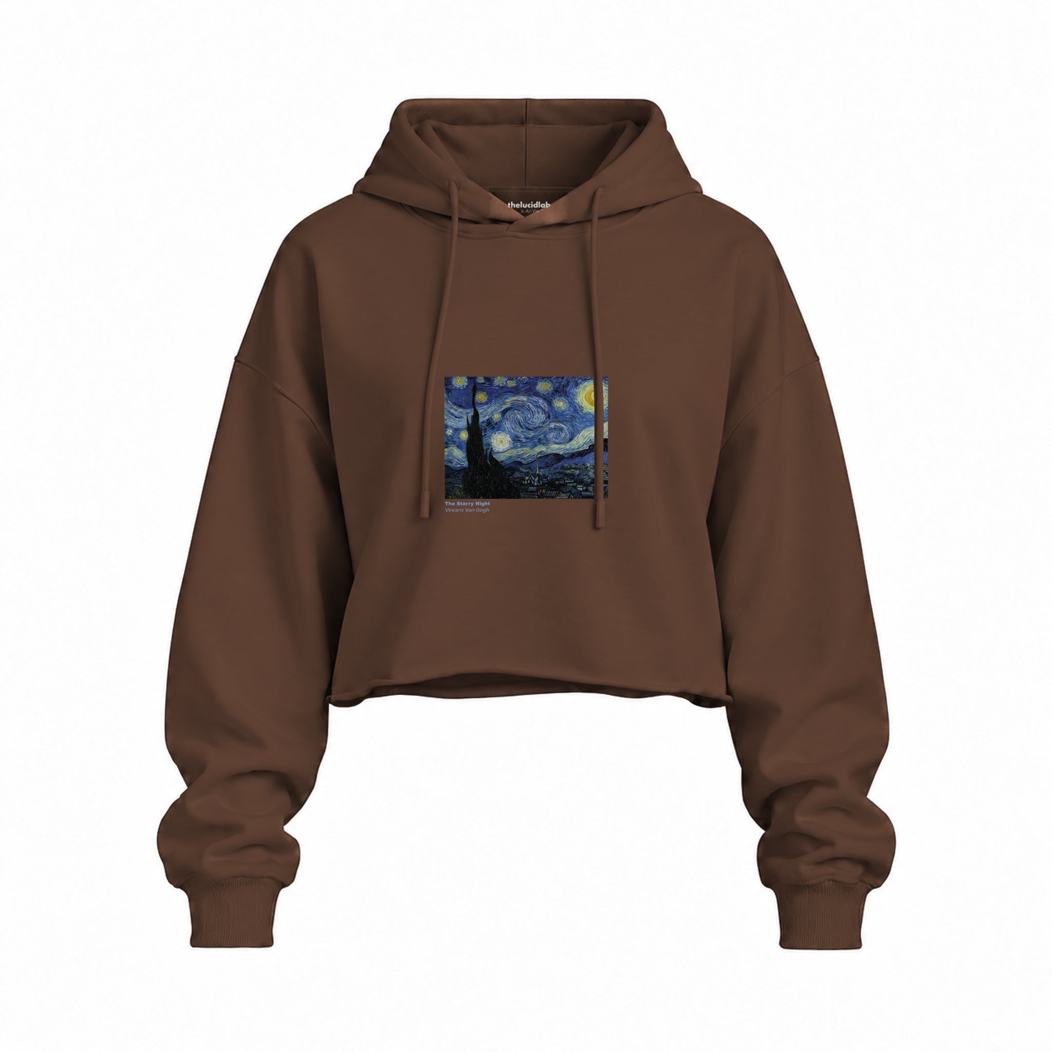 The Starry Night Oversize Crop Hoodie — Kahverengi — Ön baskı