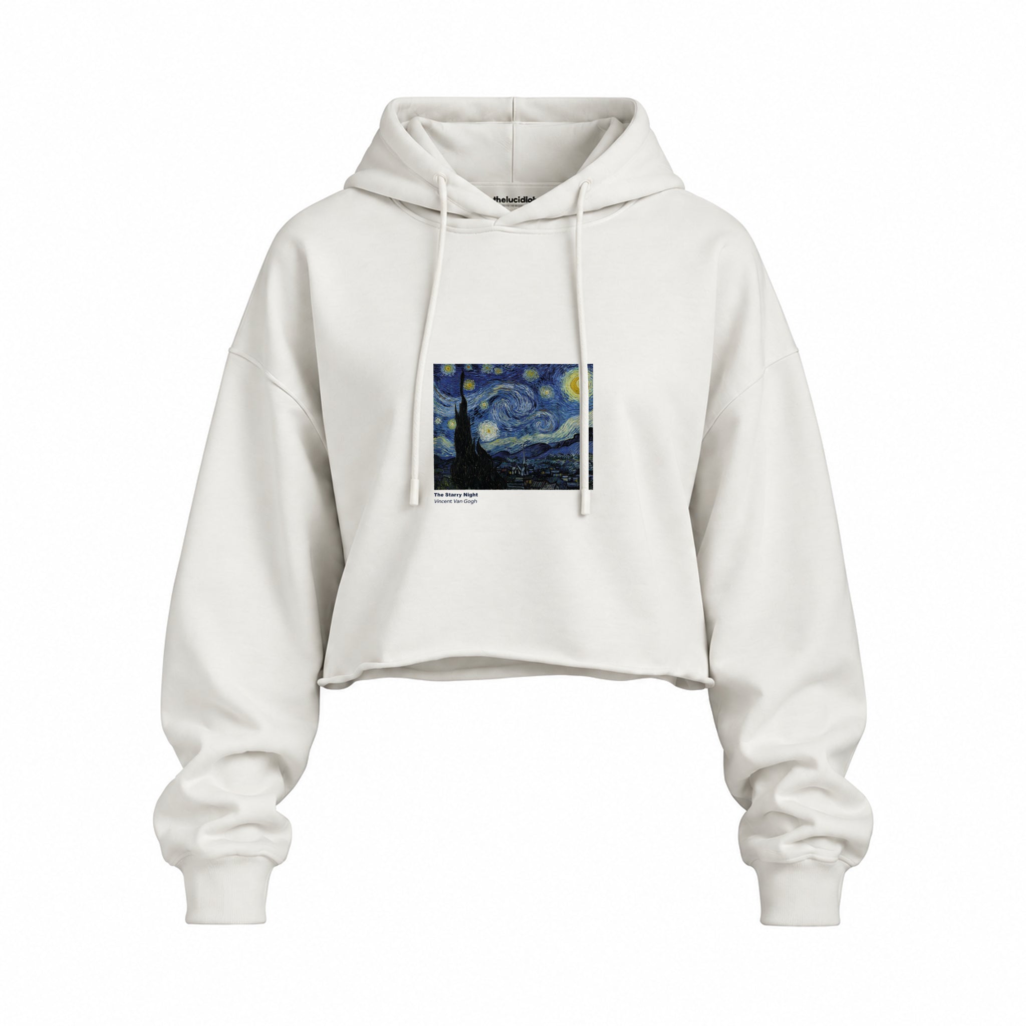 The Starry Night Oversize Crop Hoodie — Beyaz — Ön baskı