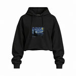 The Starry Night Oversize Crop Hoodie — Siyah — Ön baskı