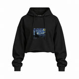 The Starry Night Oversize Crop Hoodie — Siyah — Ön baskı