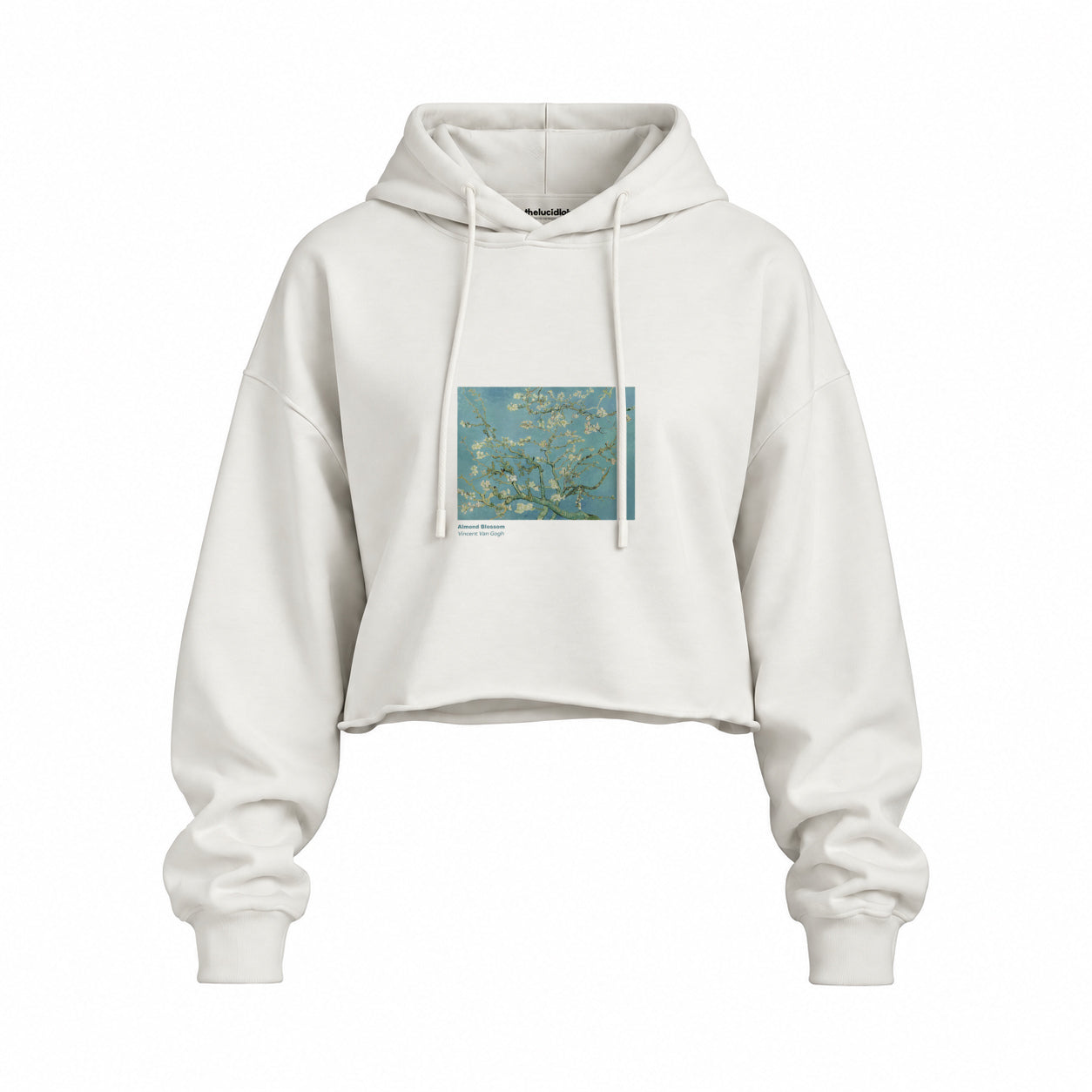 Almond Blossoms Oversize Crop Hoodie — Beyaz — Ön baskı