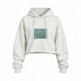 Almond Blossoms Oversize Crop Hoodie — Beyaz — Ön baskı