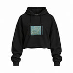 Almond Blossoms Oversize Crop Hoodie — Siyah — Ön baskı