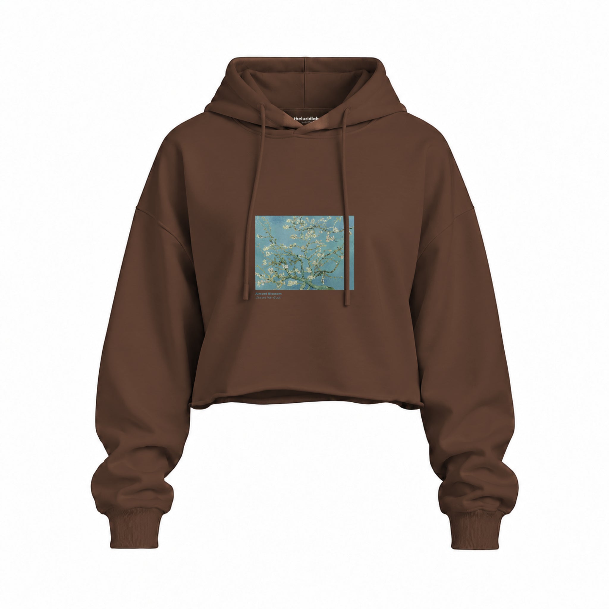 Almond Blossoms Oversize Crop Hoodie — Kahverengi — Ön baskı