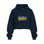 Buğday Tarlası ve Kargalar Oversize Crop Hoodie — Lacivert — Ön baskı