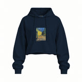 Café Terrace at Night Oversize Crop Hoodie — Lacivert — Ön baskı