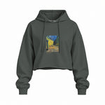 Café Terrace at Night Oversize Crop Hoodie — Antrasit — Ön baskı