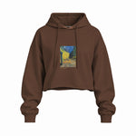Café Terrace at Night Oversize Crop Hoodie — Kahverengi — Ön baskı