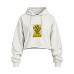 Sunflowers Oversize Crop Hoodie — Beyaz — Ön baskı