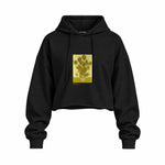 Sunflowers Oversize Crop Hoodie — Siyah — Ön baskı